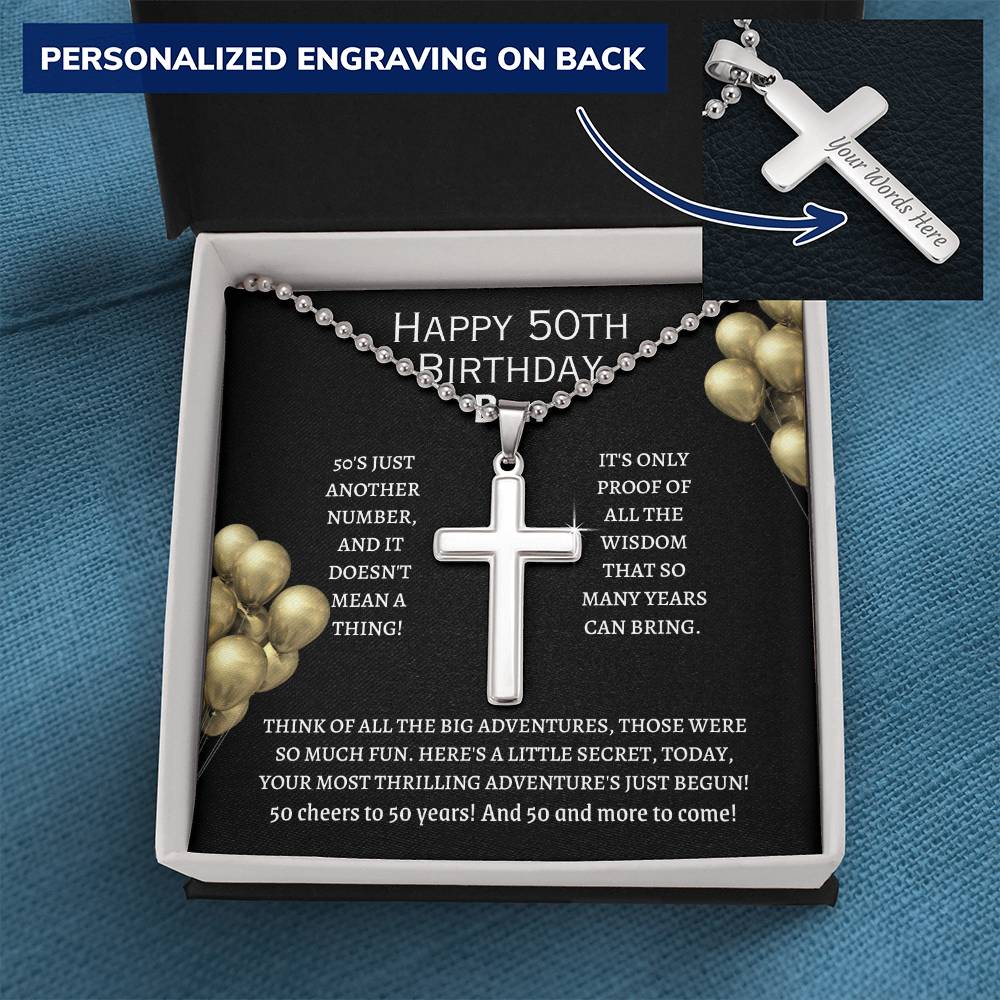 Personalized Cross Necklace, 50th Birthday Gift for Men, brother, uncle, friend