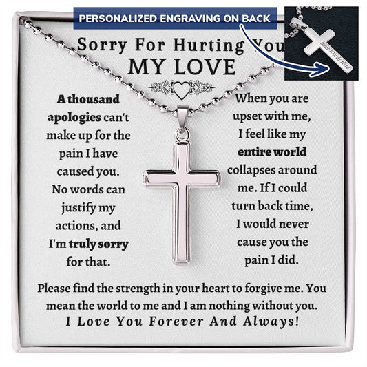 Personalized Cross Necklace, gift for boyfriend, husband, partner, to say sorry, apologize.