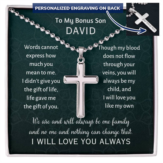 Personalized Cross Necklace, Bonus Son gift for his birthday, graduation, Thanksgiving, Christmas