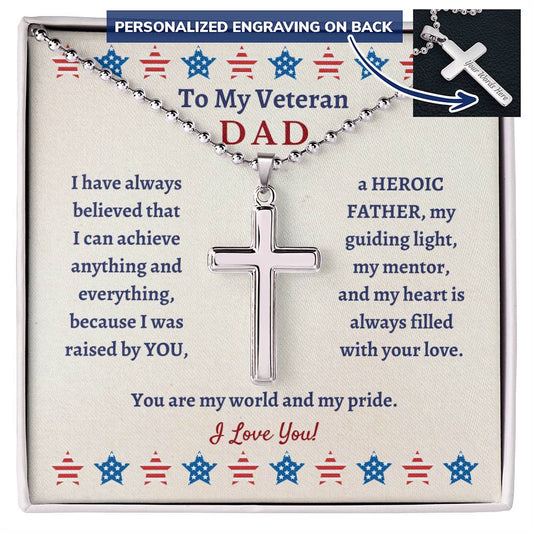 Personalized Cross Necklace, gift for Veteran Father on Veteran's Day, gift for Veteran Dad, Daddy