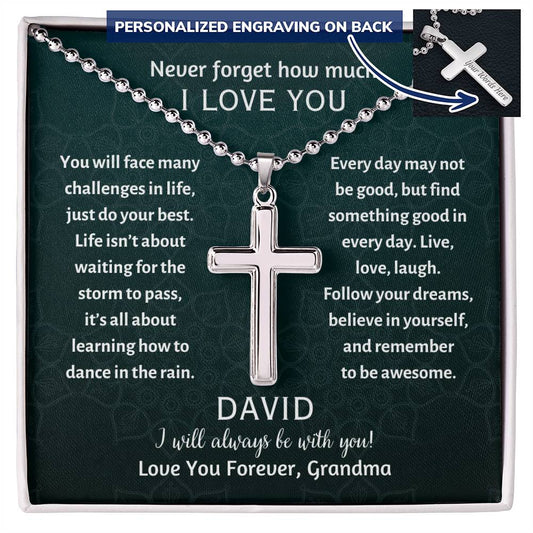 Personalized Cross Necklace, gift for Son, Grandson, Godson, Nephew on his birthday, graduation, Christmas, Thanksgiving