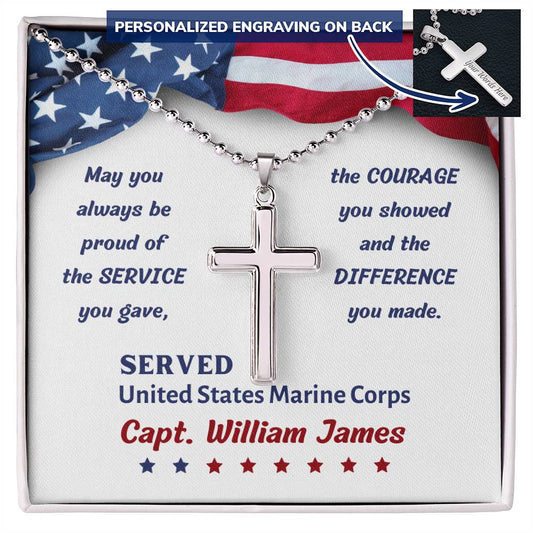 Personalized Cross Necklace, gift for him on Veteran's Day