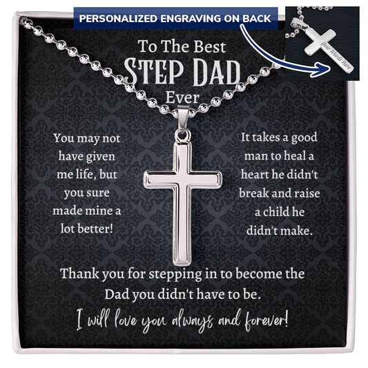 Personalized Cross With Ball Chain, gift for Step Dad, Bonus Dad, on Father's Day, his birthday