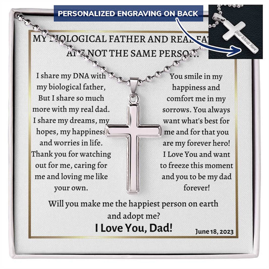 Personalized Cross Necklace, gift for step dad, step father, will you adopt me?