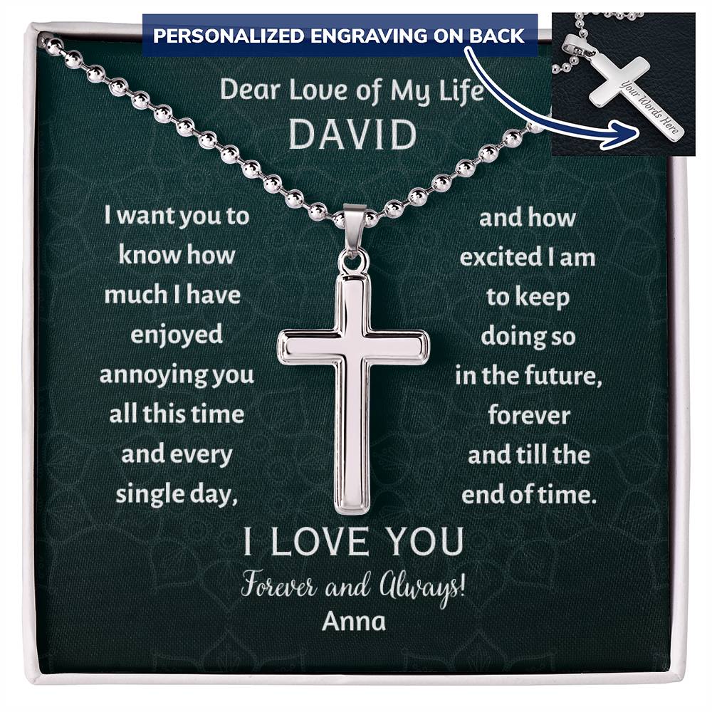 Personalized Cross Necklace, gift for boyfriend on his birthday, valentines day, thanksgiving, Christmas