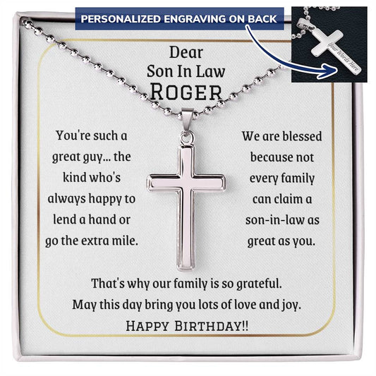 Personalized Cross Necklace, birthday gift for Son in Law