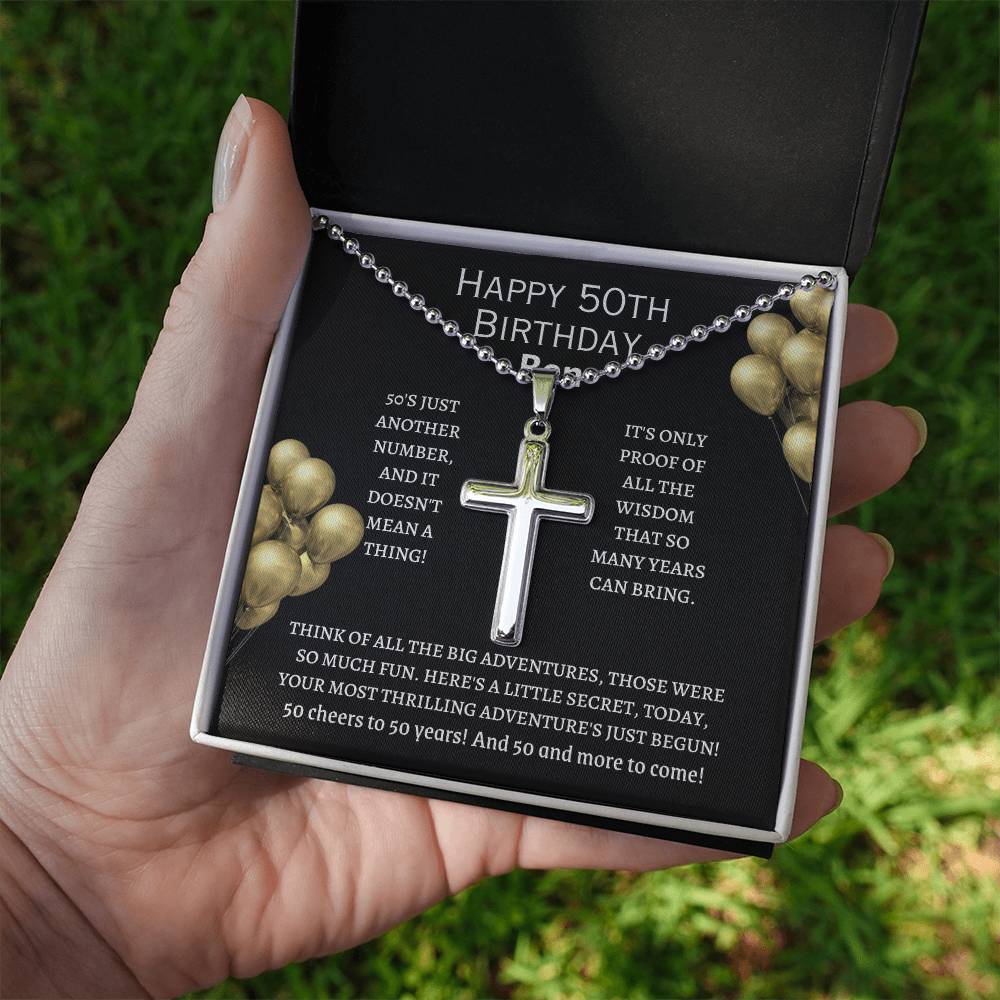 Personalized Cross Necklace, 50th Birthday Gift for Men, brother, uncle, friend