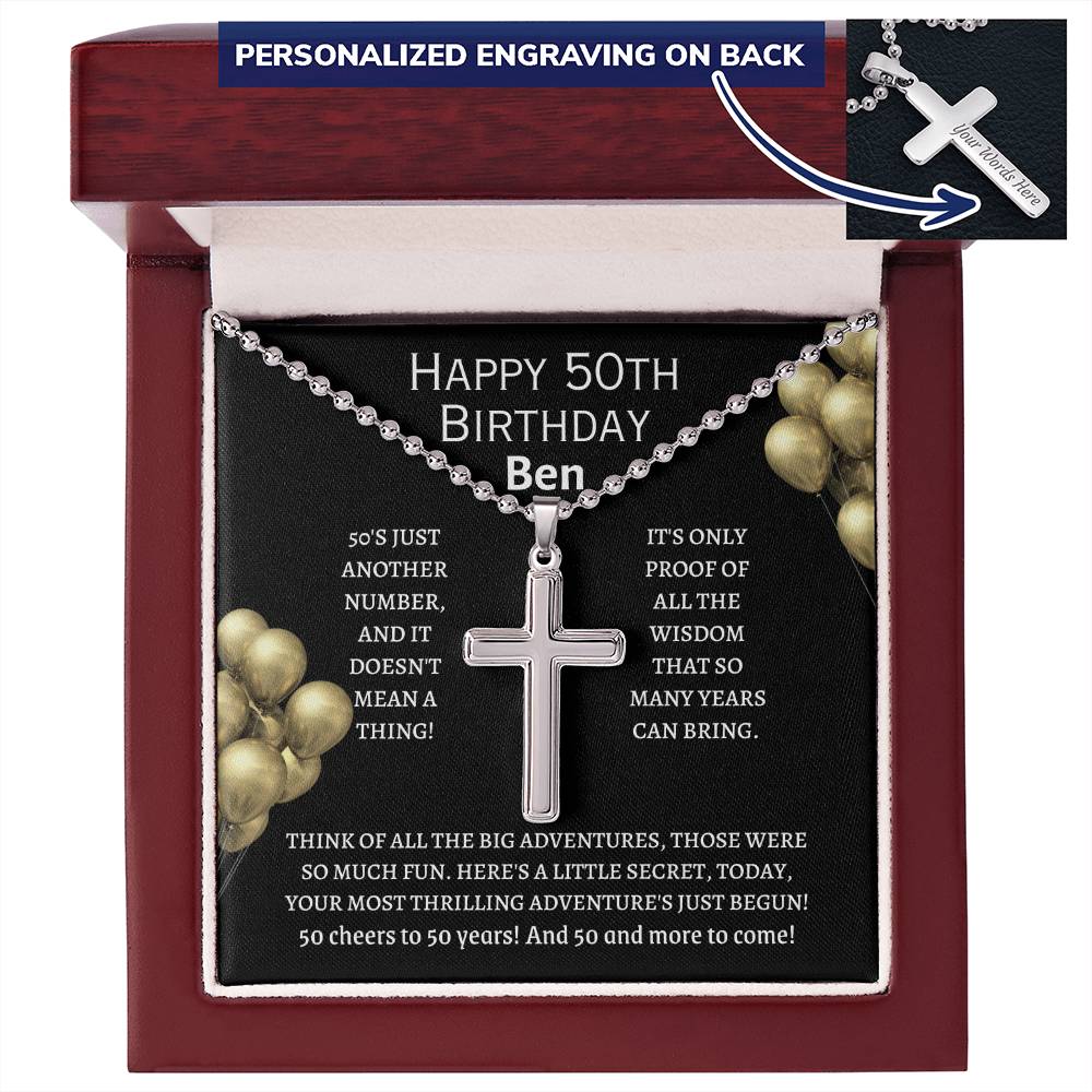 Personalized Cross Necklace, 50th Birthday Gift for Men, brother, uncle, friend