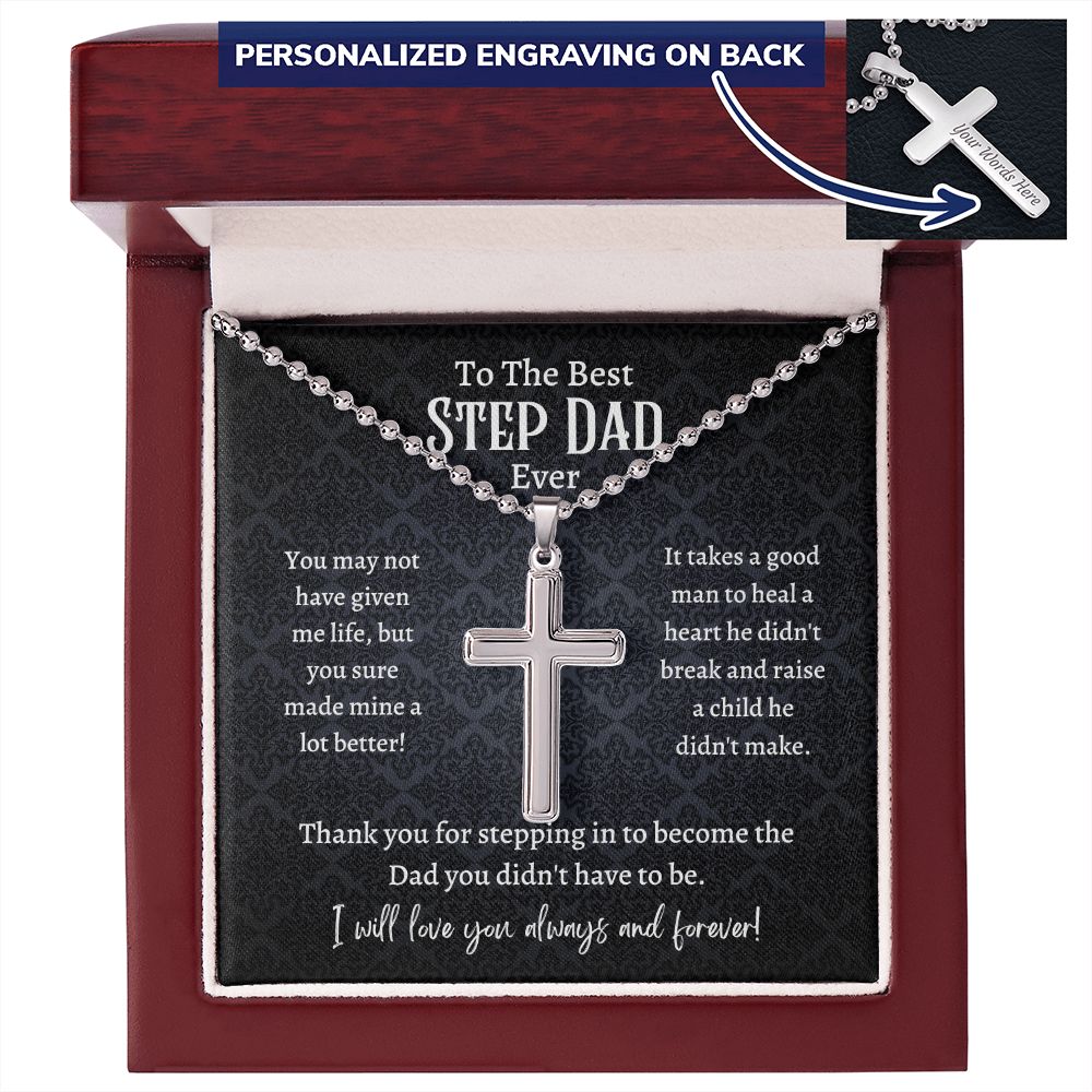 Personalized Cross With Ball Chain, gift for Step Dad, Bonus Dad, on Father's Day, his birthday