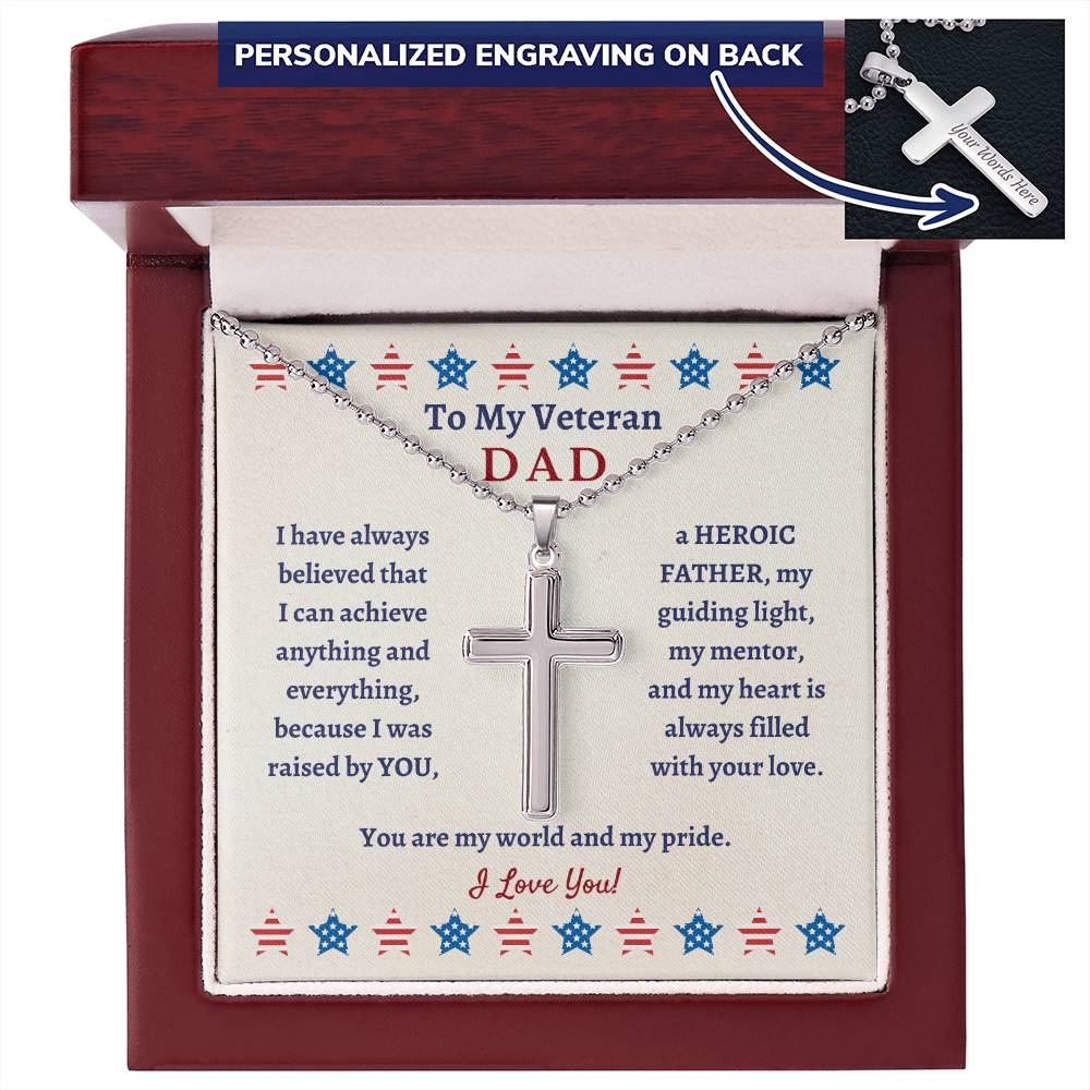 Personalized Cross Necklace, gift for Veteran Father on Veteran's Day, gift for Veteran Dad, Daddy