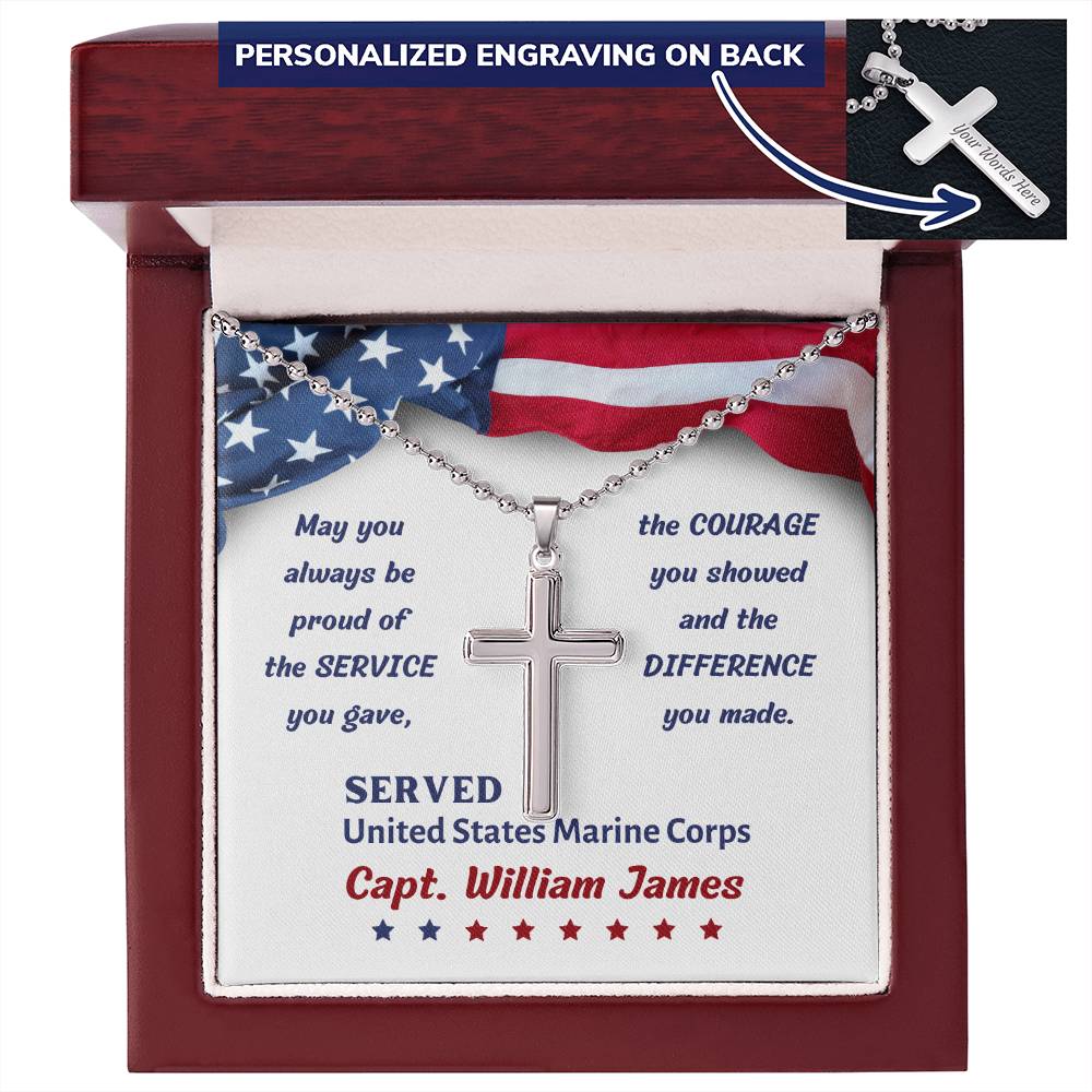 Personalized Cross Necklace, gift for him on Veteran's Day