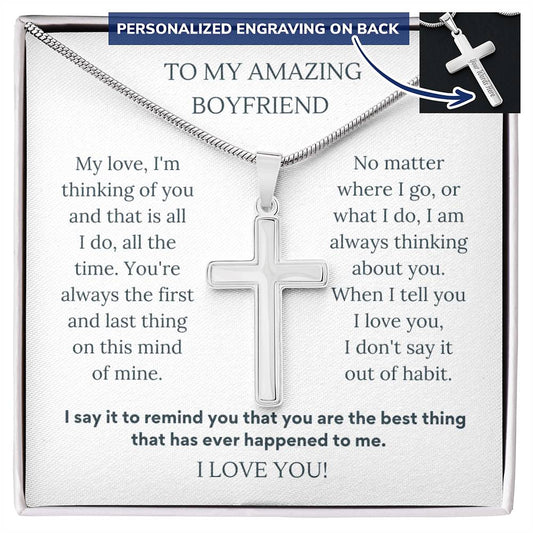 Personalized Cross Necklace, gift for boyfriend on his birthday, valentines day, Thanksgiving, Christmas