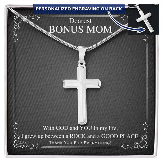 Personalized Cross Necklace, gift for Bonus Mom on her birthday, Mother's day, Thanksgiving, Christmas