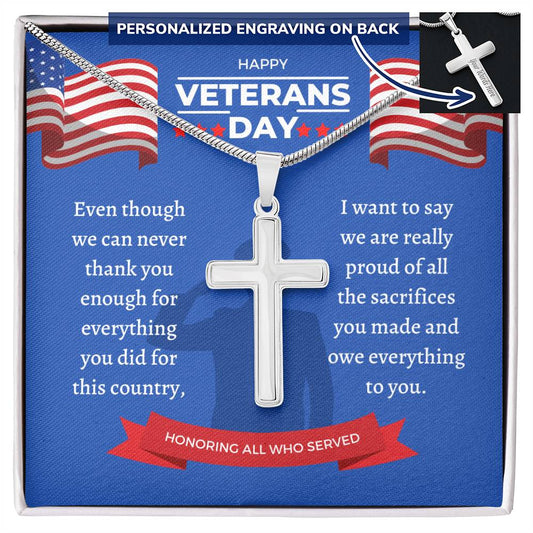 Personalized Cross Necklace, gift for Veteran on Veteran's Day, gift for him, Dad, Daddy, brother, grandfather