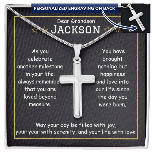 Personalized Cross Necklace, gift for Grandson for his birthday, Thanksgiving, Christmas