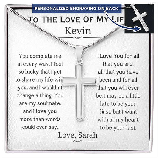 Personalized Cross Necklace, gift for boyfriend, husband, fiance for his birthday, Valentines Day