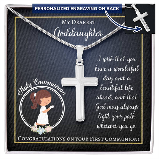 Personalized Cross Necklace, gift for Goddaughter on her First Holy Communion