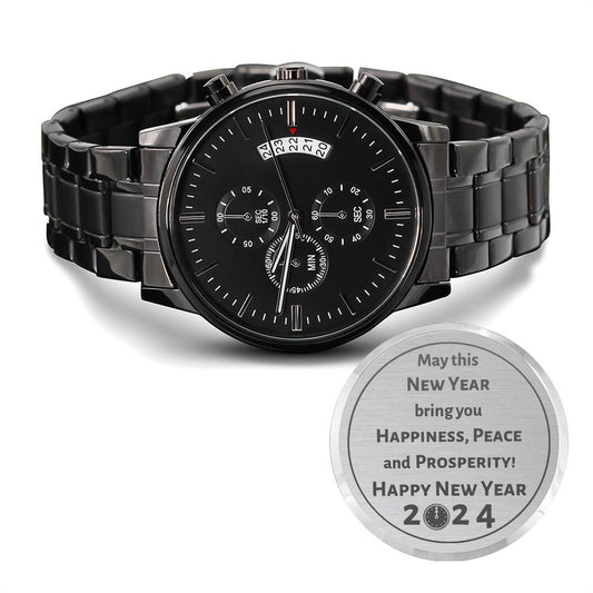 Personalized Black Chronograph watch, gift for coworker, friend, employee, family, for New Year