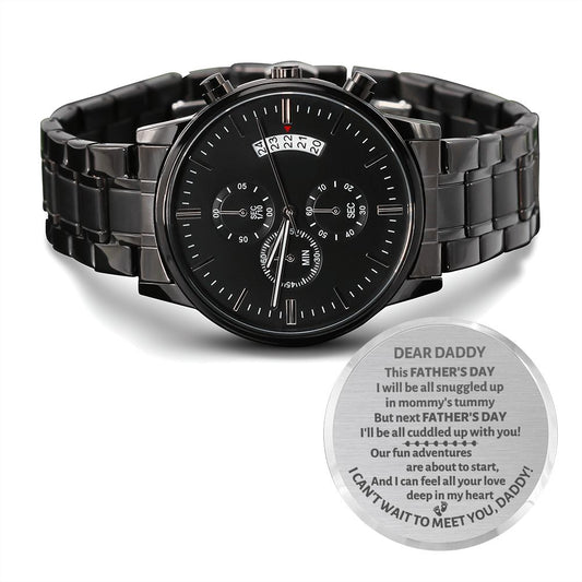 Engraved Black Chronograph Watch, gift for Daddy-to-be, new dad for Father's Day from mommy