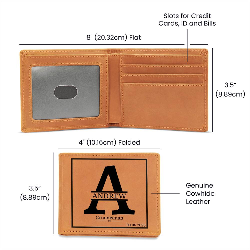 Graphic Leather Wallet, personalized gift for groomsman on wedding