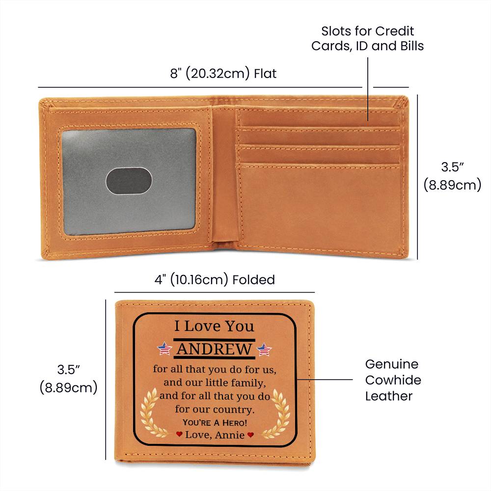 Graphic Leather Wallet, gift for Boyfriend, husband in the USA military, veteran