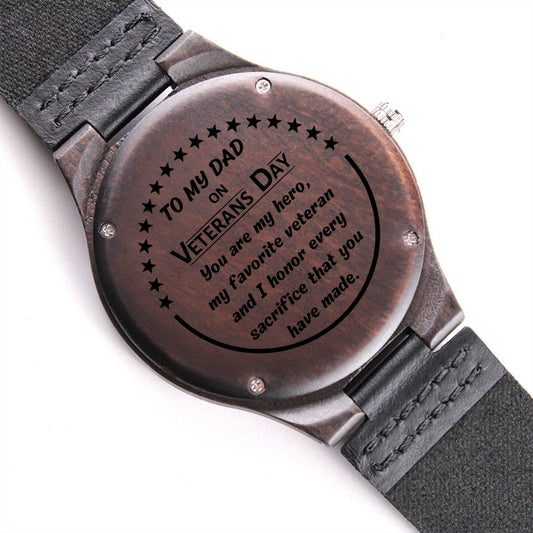 U.S. Veteran Engraved Wooden Watch, gift for Veteran Dad on Veterans Day