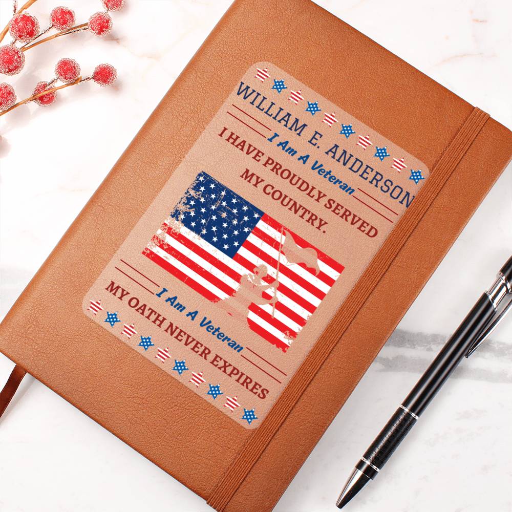 Graphic Leather Journal, personalized gift for Veteran on Veteran's Day