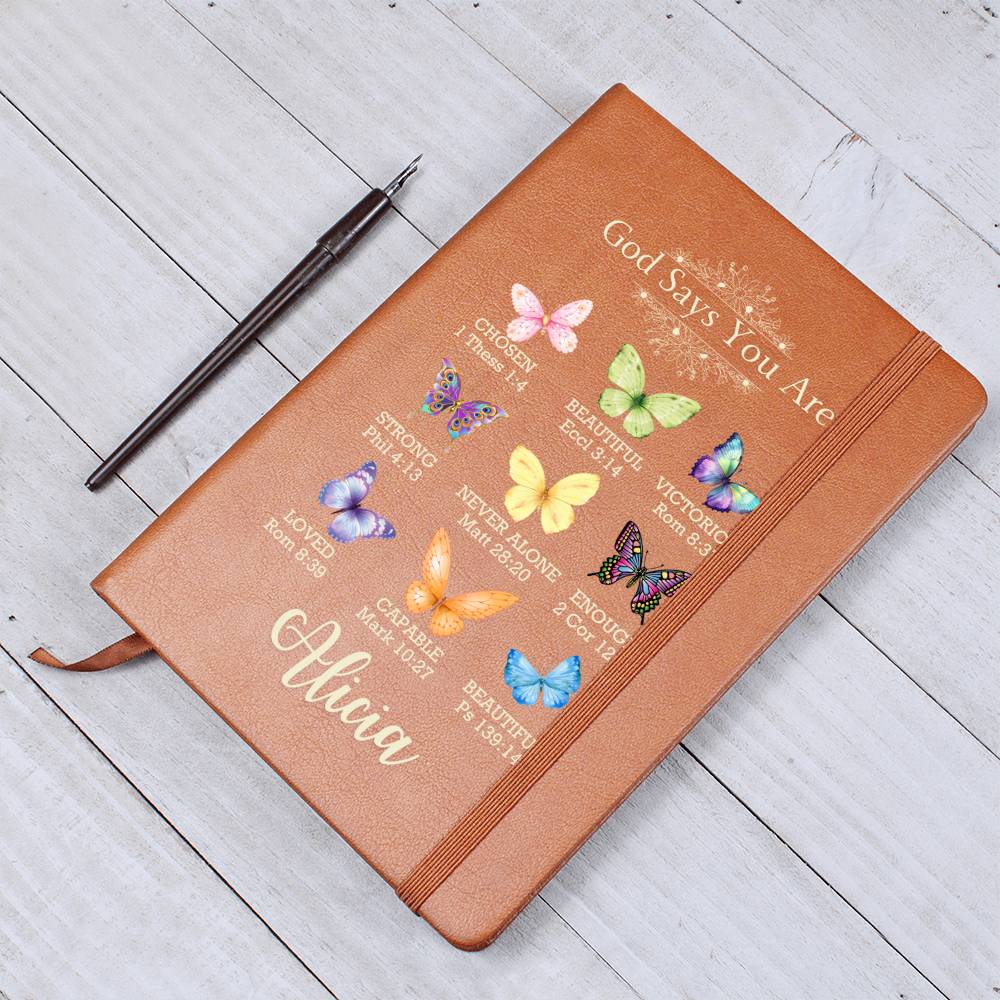 Graphic Leather Journal, Personalized prayer journal for women