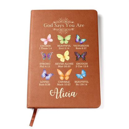 Graphic Leather Journal, Personalized prayer journal for women