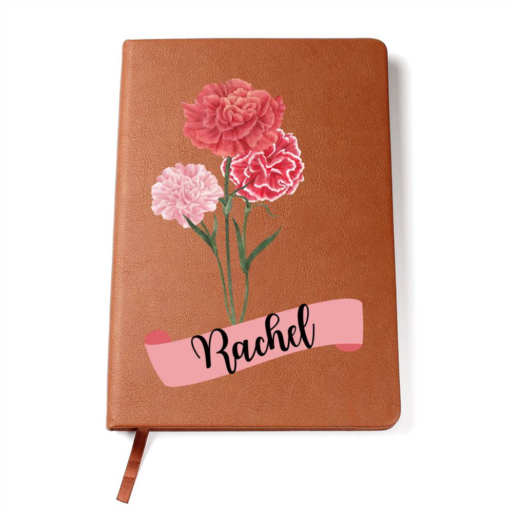Personalized Birth month flower Graphic Leather journal, gift for daughter, friend, mother