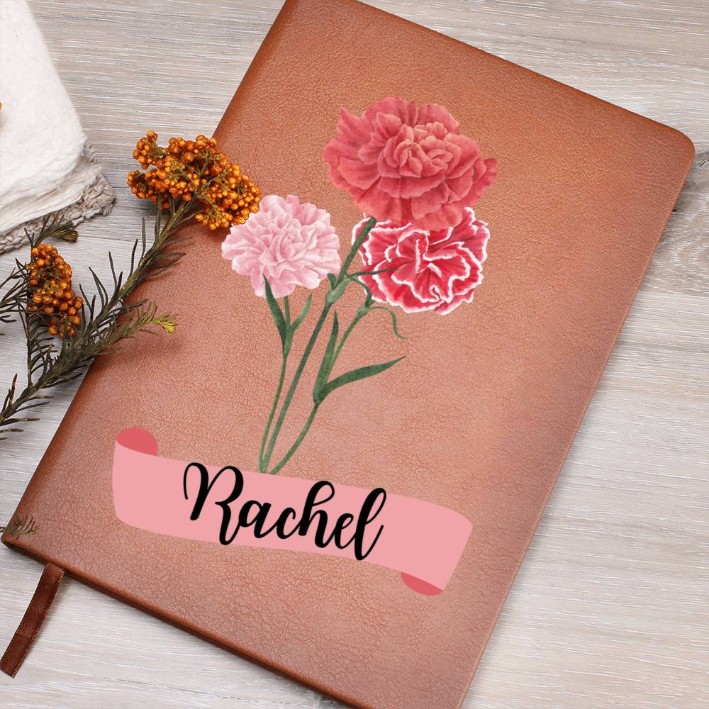 Personalized Birth month flower Graphic Leather journal, gift for daughter, friend, mother
