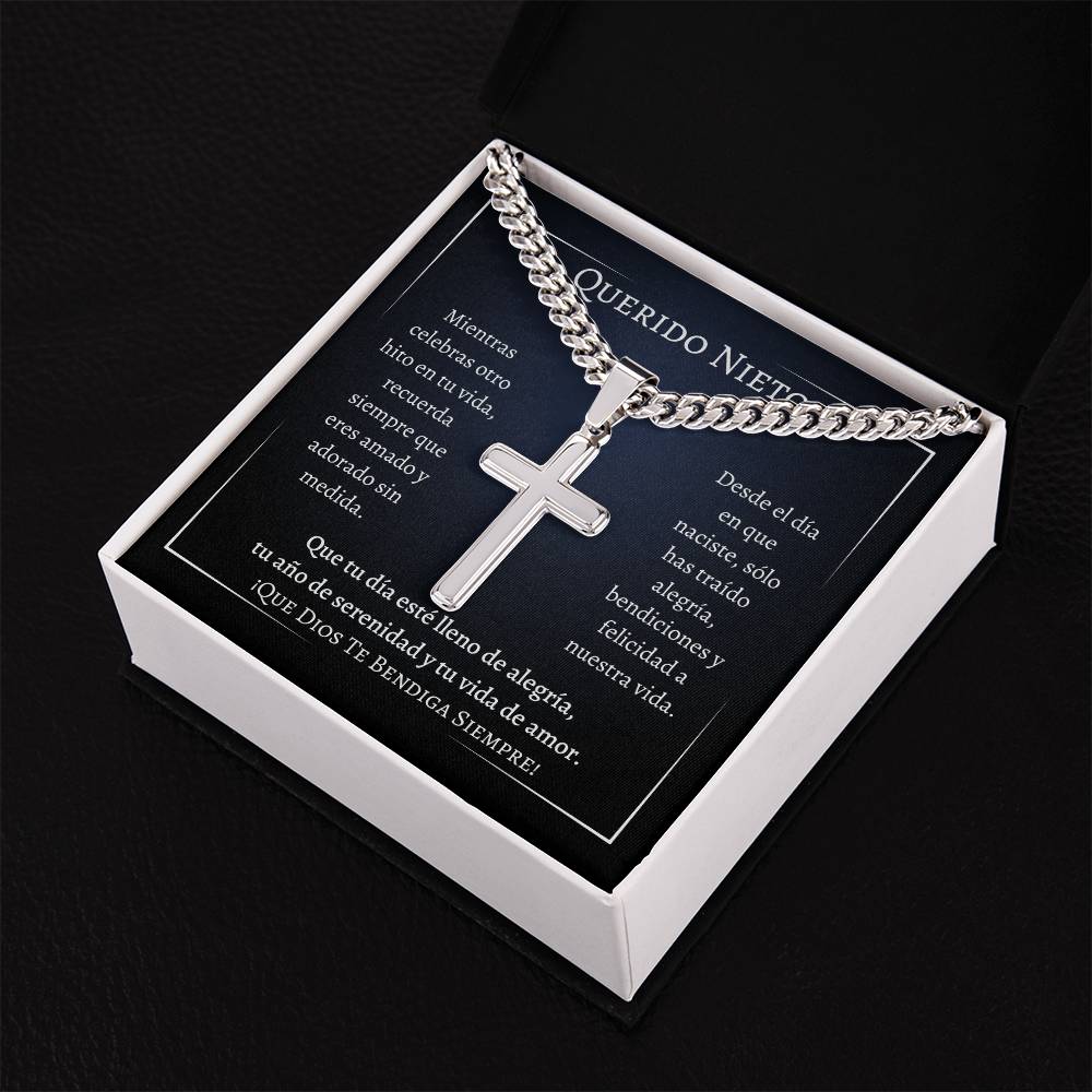 Chain with Personalized Cross Necklace, gift for grandson,  Regalo Para Nieto, Regalo de Navidad, Cumpleaños, Graduacíon