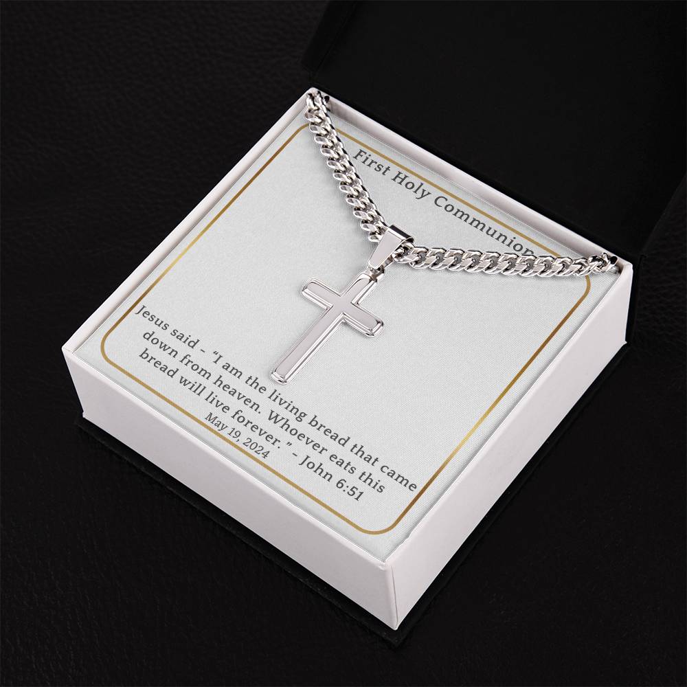 Chain with Personalized Cross Necklace, gift for boy, grandson, Son, Godson, Nephew on his First Holy Communion