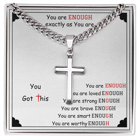 Chain with Personalized Cross Necklace, gift for mental health encouragement, you are enough