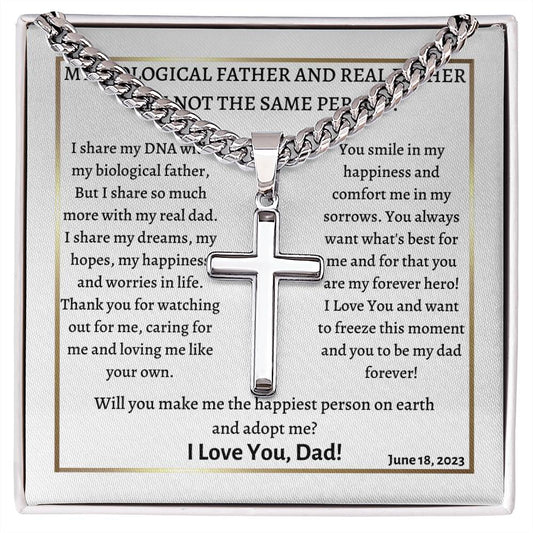 Cuban Chain with Artisan Cross Necklace, gift for step dad, step father, will you adopt me?