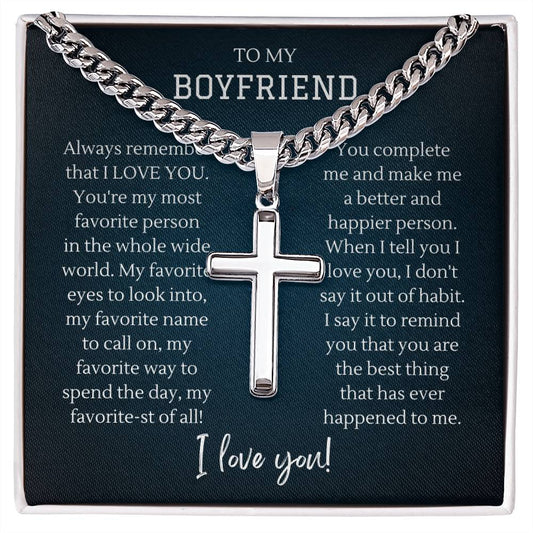 Chain with Personalized Cross Necklace, gift for boyfriend for his birthday, Christmas, Anniversary,Valentines day