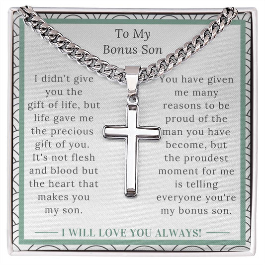 Personalized stainless steel cross with message card, gift for bonus son for his birthday, Christmas