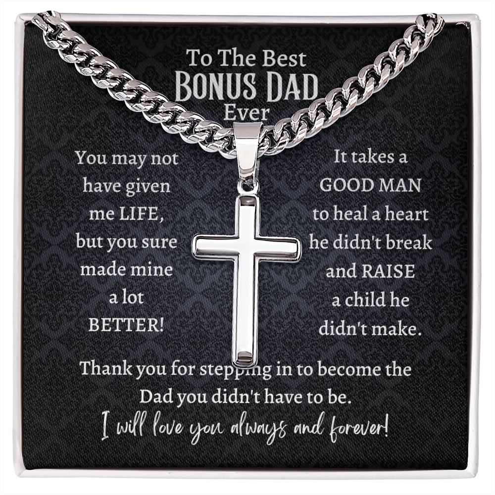 Chain with Personalized Cross Necklace, gift for best bonus dad on Father's Day, his birthday, Thanksgiving, Christmas