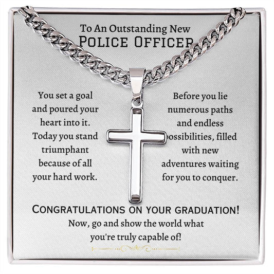 Chain with Personalized Cross Necklace, graduation gift for police officer