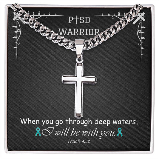 Chain with Personalized Cross Necklace, gift for PTSD warrior, PTSD Awareness