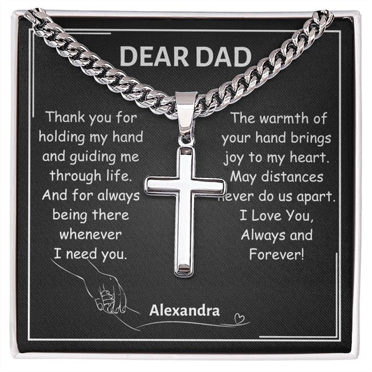 Chain with Personalized Cross Necklace, gift for Dad on Father's Day, his birthday, Christmas, thanksgiving