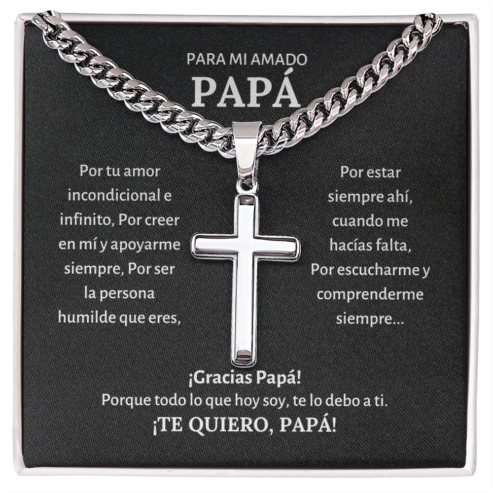 Collar Cuban Chain with Artisan Cross Necklace, Regalo para papá, padre en El Dia Del Padre, su cumpleaños, navidad