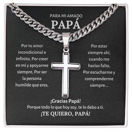 Collar Cuban Chain with Artisan Cross Necklace, Regalo para papá, padre en El Dia Del Padre, su cumpleaños, navidad