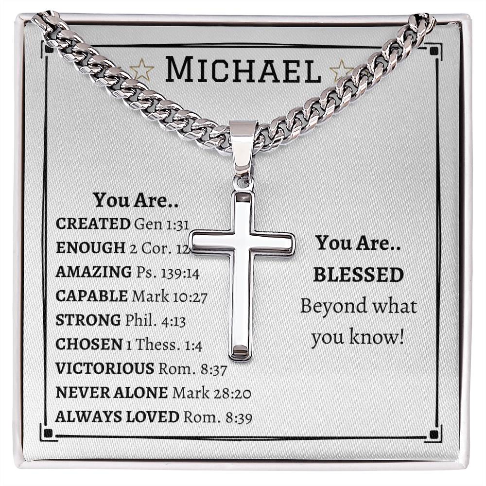 Chain with Personalized Cross Necklace, gift for brother, son, Godson, Grandson on Baptism, Christian religious gift