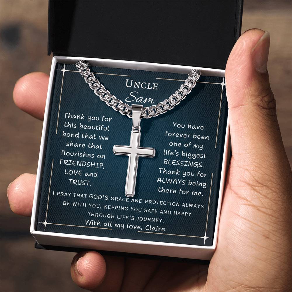 Chain with Personalized Cross Necklace, gift for Uncle, on his birthday or any other occasion.