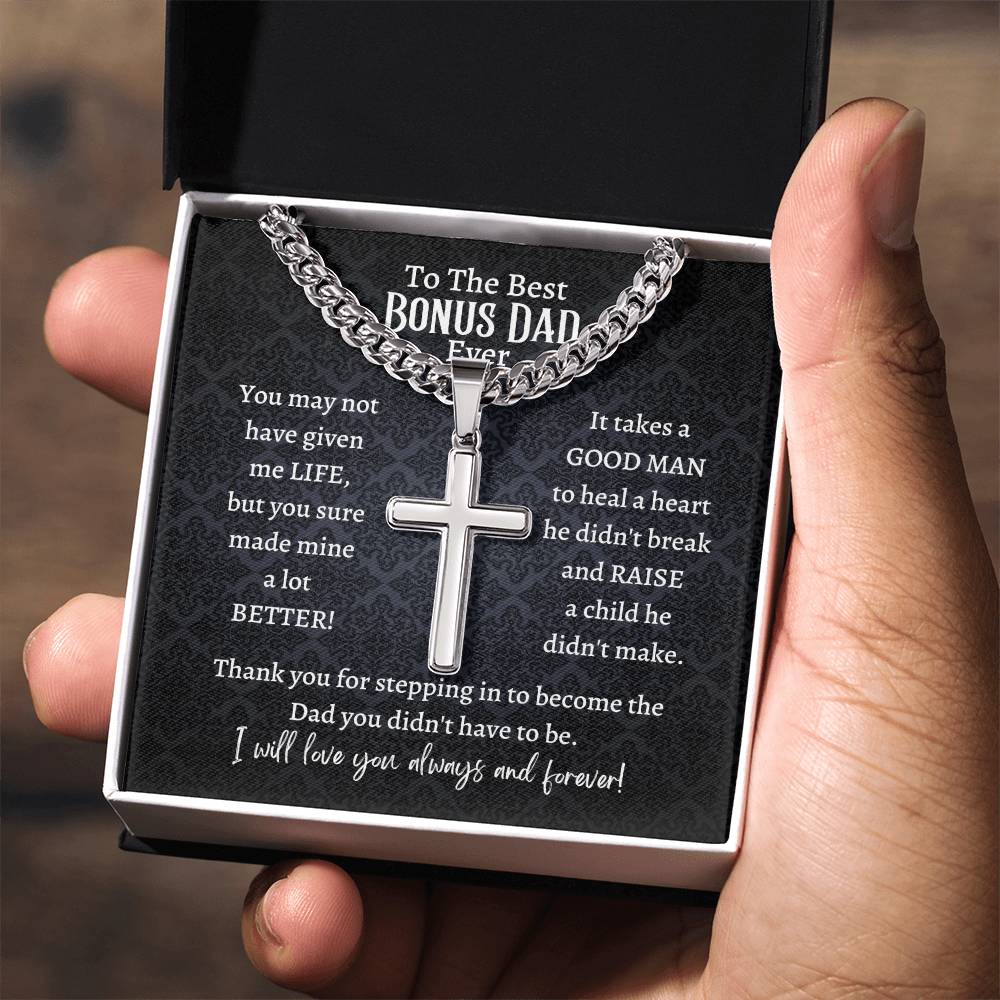 Chain with Personalized Cross Necklace, gift for best bonus dad on Father's Day, his birthday, Thanksgiving, Christmas