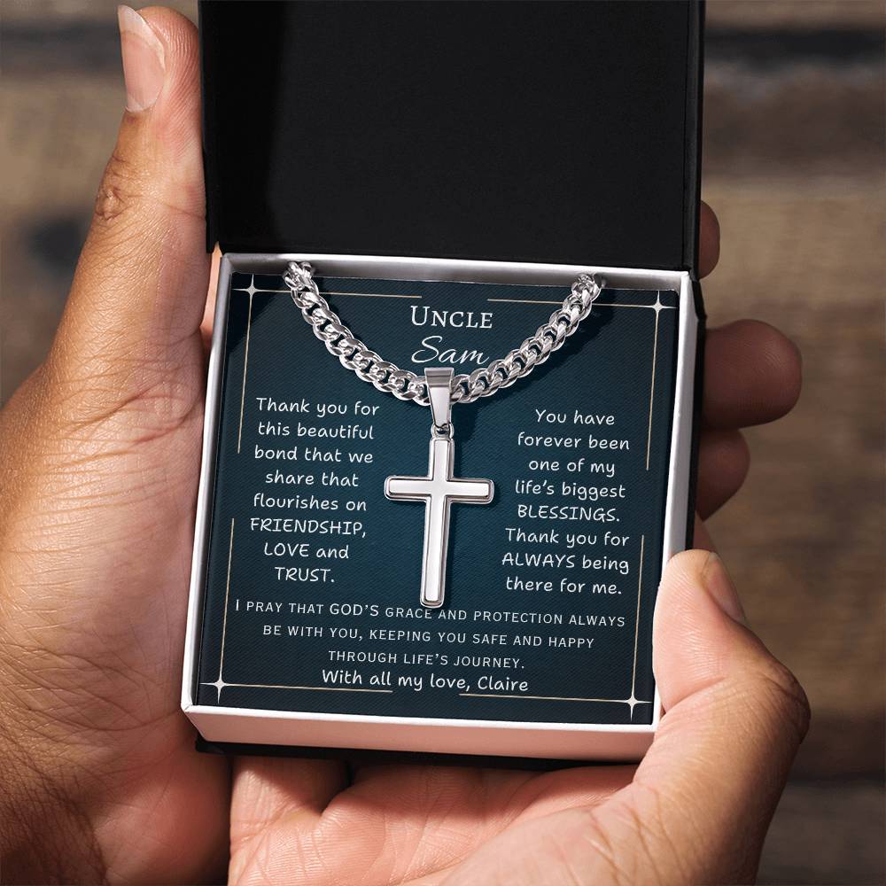 Chain with Personalized Cross Necklace, gift for Uncle, on his birthday or any other occasion.