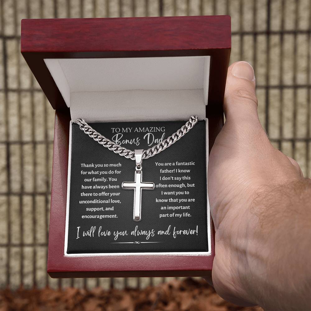 Chain with Personalized Cross Necklace, gift for bonus dad, Step Father on his birthday, Christmas, Thanksgiving, Father's Day
