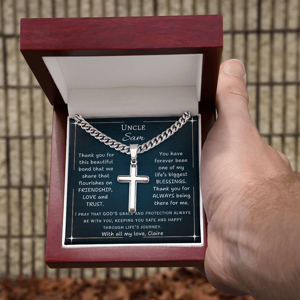 Chain with Personalized Cross Necklace, gift for Uncle, on his birthday or any other occasion.