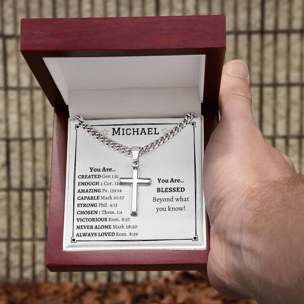 Chain with Personalized Cross Necklace, gift for brother, son, Godson, Grandson on Baptism, Christian religious gift